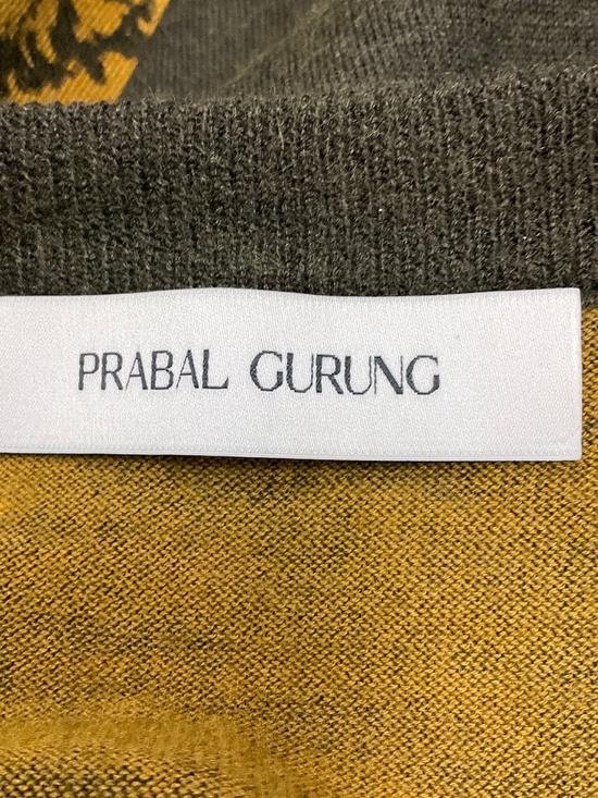 PRABAL GURUNG OLIVE GREEN / MUSTARD YELLOW EMBELLISHED WOOL AND CASHMERE KNIT CA - Picture 4 of 5